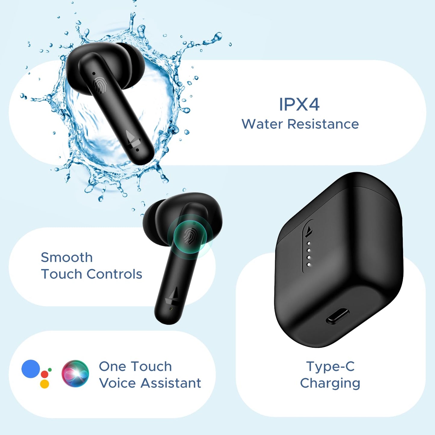 Boat Airdopes 141 Bluetooth TWS-(Bold Black)