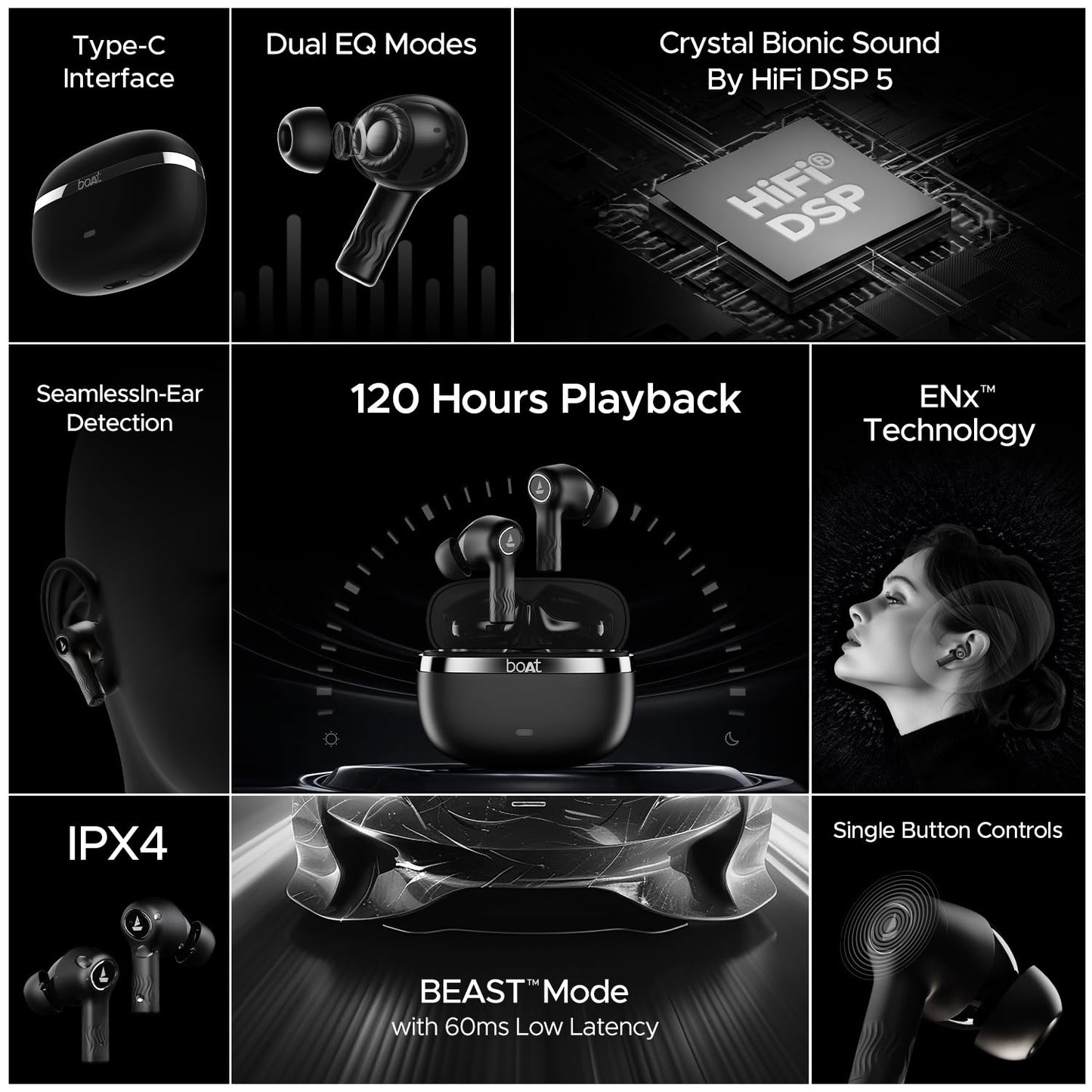 Boat Nirvana Ion, 120HRS Battery, Crystal Bionic Sound