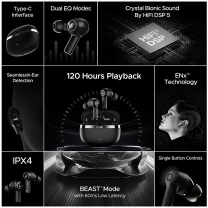 Boat Nirvana Ion, 120HRS Battery, Crystal Bionic Sound