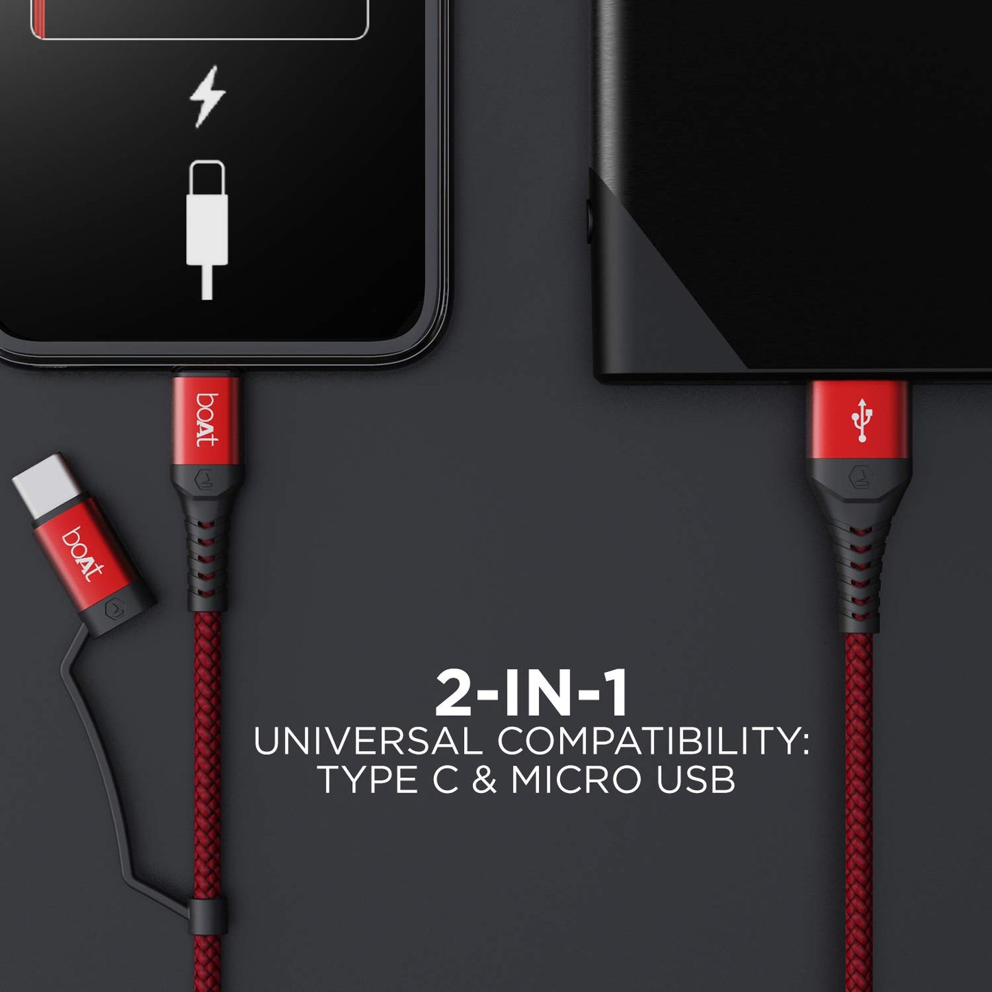 boAt Deuce USB 300 2-In-1 Type-C & Micro USB Cable