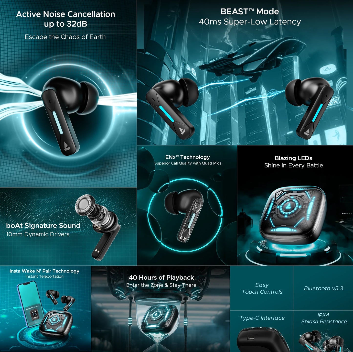 Boat Immortal Airspeed Pro Truly Wireless in- Ear Earbuds w/ 32dB ANC