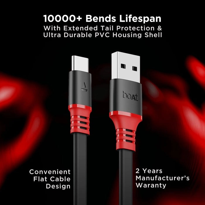 boAt Type C A750 6.5A Flat Super Fast Charging Cable Upto 65W/6.5Amp